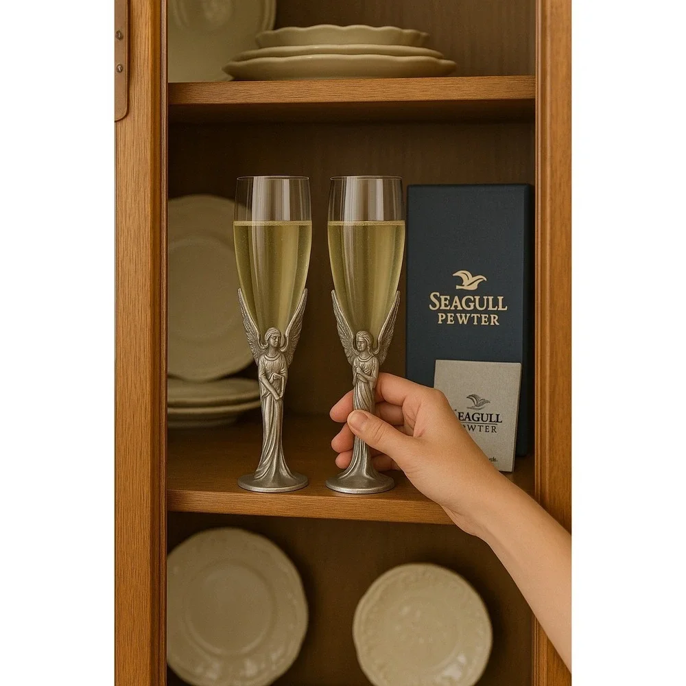 Seagull Pewter Angel Champagne‎ Flutes Set of 2 Wedding Anniversary Nova Scotia